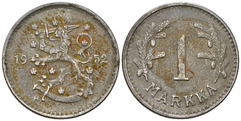 Финляндия 1 марка 1952 H KM 30b железо 4173-1062