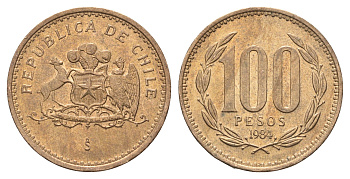 Чили 100 песо 1984 KM 226 алюминиевая бронза UNC 4663-421