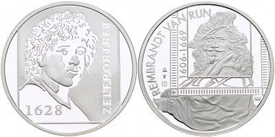 НИДЕРЛАНДЫ МЕДАЛЬ РЕМБРАНДТ (1606-1669), АВТОПОРТРЕТ 1628, ДИАМЕТР 30 мм., ВЕС 9,42 гр. медно-никель UNC 1087-2-23