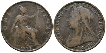 Великобритания 1 пенни 1899 Виктория (1837-1901) KM 790, Spink 3961 бронза 08-624