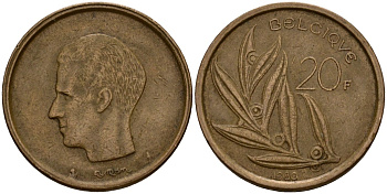 Бельгия 20 франков 1980 Belgique, Бодуэн I (1951-1993) KM 159 никель бронза 4601-326