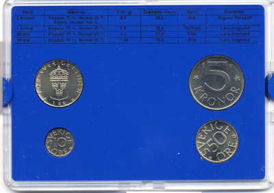 Швеция набор монетного двора из 4 монет 1985 в пластике, Карл XVI Густав (1973- ) KM MS35 UNC 4-3-7-137