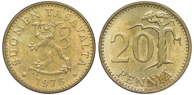 Финляндия 20 пенни 1978 K KM 47 алюминиевая бронза UNC 259-541