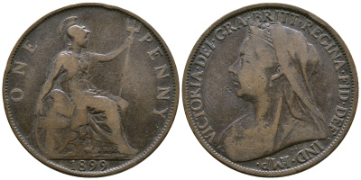 Великобритания 1 пенни 1899 Виктория (1837-1901) KM 790, Spink 3961 бронза 08-624