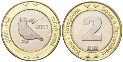 Босния и Герцеговина 2 марки 2003 KM 119 биметалл UNC 4619-247