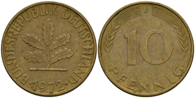 ФРГ 10 пфеннигов 1972 J J. 383, KM 108 сталь плакированная латунью    4603-415