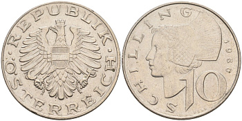 АВСТРИЯ 10 ШИЛЛИНГОВ 1980 КМ 2918 медно-никель 4572-642