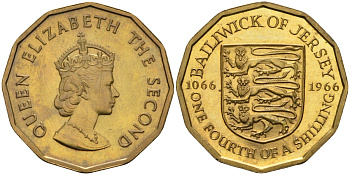 Джерси 1/4 шиллинга 1966 900 лет Норманское завоевание, тираж 30000 экз. KM 27 никель латунь PROOF 4582-412