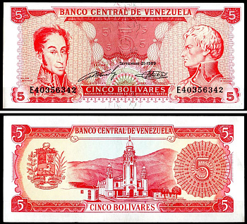 Венесуэла 5 боливаров 1989 Pick 70 b бумага 6317-19-1-1