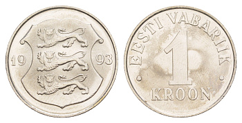 Эстония 1 крона 1993 KM 28 медно-никель UNC 4646-1227