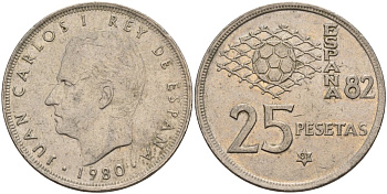 Испания 25 песет 1980 (81) Хуан Карлос I (1975 - 2014) KM 818 медно-никель 4149-1115
