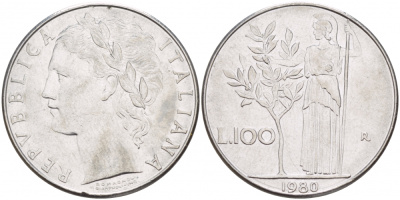 ИТАЛИЯ 100 ЛИР 1980 KM 96.1 сталь 51-1444