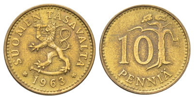 Финляндия 10 пенни 1963 KM 46 алюминиевая бронза 4668-851