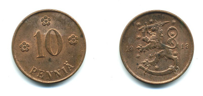 Финляндия 10 пенни 1919 KM 24 медь 37-142