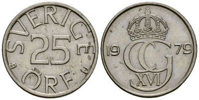 Швеция 25 эре 1979 Карл XVI Густав (1973- ) KM 851 медно-никель 4136-916