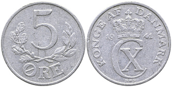 ДАНИЯ 5 ЭРЕ 1941 N; S, КРИСТИАН X (1912-1947) KM 834 алюминий 32-532