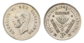 ЮАР 3 пенса 1941 Георг VI (1936-1952) KM 26 серебро 4564-729