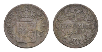 Бавария 1 крейцер 1844 Людвиг I (1825-1848) KM 799 серебро 4649-442