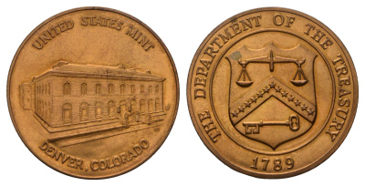 США жетон монетного двора Денвер (D) ND (1970-1989) диаметр 38 мм, вес 25,8 гр бронза 1076-7-11