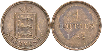 Гернси 4 дабла (дубля) 1864 KM 5 бронза 4517-924