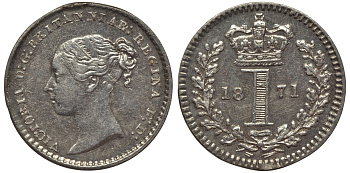 Великобритания 1 пенни 1871 Виктория (1837-1901) KM 727, Spink 3920 серебро PROOFLIKE 1523-1335