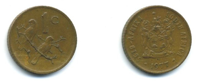 ЮАР 1 ЦЕНТ 1977 ПТИЧКИ медь 4-931