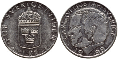 Швеция 1 крона 1998 Карл XVI Густав (1973- ) KM 852a медно-никель 4610-935
