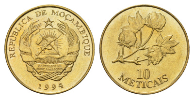 Мозамбик 10 метикалов 1994 год-тип KM 117 сталь плакированная латунью UNC 25-1842