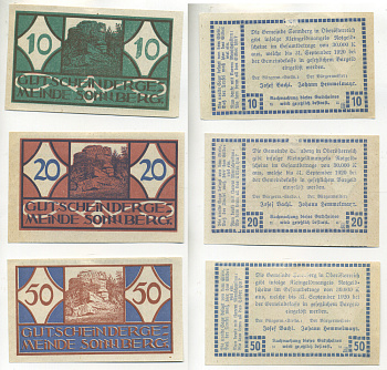 Австрия, Зоннберг набор из 3 банкнот 1920 31 сентября 1920, нотгельд, 10, 20, 50 геллеров, Sonnberg бумага aUNC 7555-4-2-2