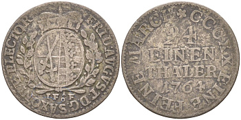 Саксония 1/24 талера (грош) 1764 IFoF, Фридрих Август III (1763-1806) KM 968 (С98), Kahnt 1127, Buck 112 d, Slg. Merseburger 2013 серебро 187-965