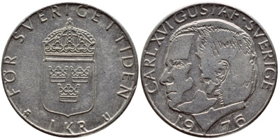 Швеция 1 крона 1976 Карл XVI Густав (1973- ) KM 852 медь плакированная медно-никелем 4397-345