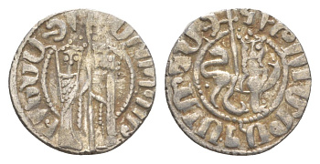 Киликийская Армения трам 1226-1271 Хетум I и царица Забель, держат крест/лев с патриаршим крестом  серебро    1516-511