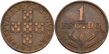 Португалия 1 эскудо 1971  KM 597 бронза    4153-136