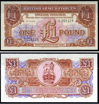 Великобритания, Британские вооруженные силы 1 фунт 1956 серия 3 Pick M29 бумага UNC (пресс) 450-70-1