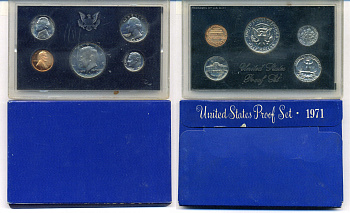 США годовой набор из 5 монет (1, 5, 10, 25 и 50 центов) 1971 в оригинальной упаковке KM PS132 (164a, A192, 195a, 201 и 202b) PROOF 8-2-02-19