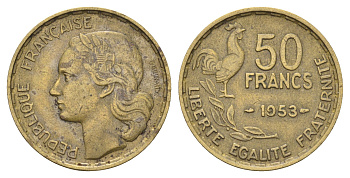 Франция 50 франков 1953  KM 918.1 алюминиевая бронза    4660-325