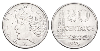 Бразилия 20 сентаво 1975 KM 579.1a нержавеющая сталь UNC 4642-1044