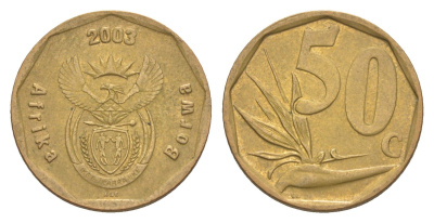 ЮАР 50 центов 2003 Зантедеския Эллиота (калла), герб KM 330 сталь плакированная бронзой 4618-643