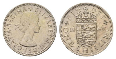 Великобритания 1 шиллинг 1963 Елизавета II (1952-2022), Английский герб KM 904, Spink 4147 медно-никель 4177-423
