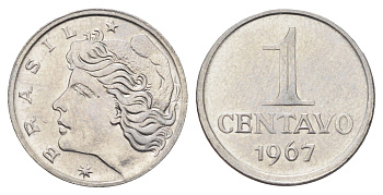 Бразилия 1 сентаво 1967 год-тип KM 575.1 нержавеющая сталь UNC 4668-1111