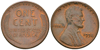 США 1 цент 1958 Авраам Линкольн KM 132 бронза aUNC 220-559