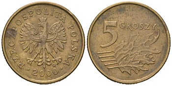 Польша 5 грошей 2000 MW KM 278, Parchimowicz 703g латунь 4547-423