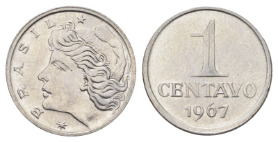 Бразилия 1 сентаво 1967 год-тип KM 575.1 нержавеющая сталь UNC 4668-1111