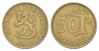 Финляндия 50 пенни 1970 KM 48 алюминиевая бронза 4648-451