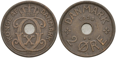 Дания 2 эре 1929 Кристиан X (1912-1947) KM 827 бронза 4147-461