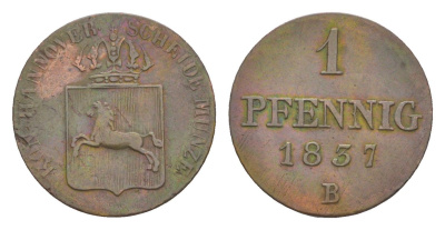 Ганновер 1 пфенниг 1837 B, Вильгельм IV (1830-1837) KM 166, AKS 84, J. 42 медь    1527-1112