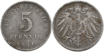 Германия 5 пфеннигов 1916 A KM 19, J. 297 железо 4151-563
