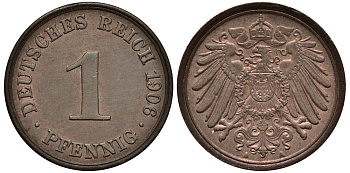 Германия 1 пфенниг 1906 А KM 10, J. 10 медь    UNC  1530-1431