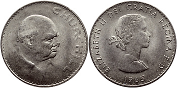 Великобритания 1 крона (5 шиллингов) 1965 Уинстон Черчилль, Елизавета II (1952-2022) KM 910, Spink 4144 медно-никель    4368-622
