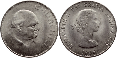Великобритания 1 крона (5 шиллингов) 1965 Уинстон Черчилль, Елизавета II (1952-2022) KM 910, Spink 4144 медно-никель    4368-622